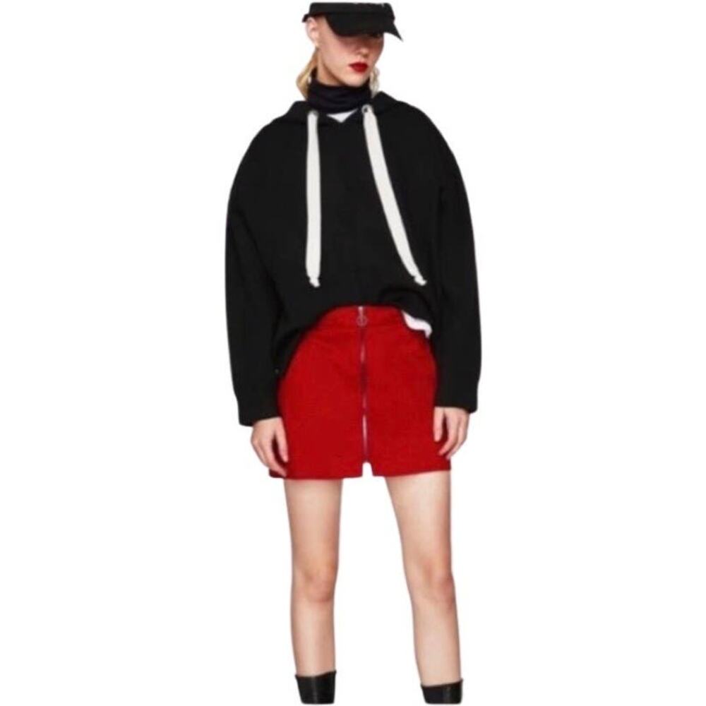 Zara red mini skirt with front zipper